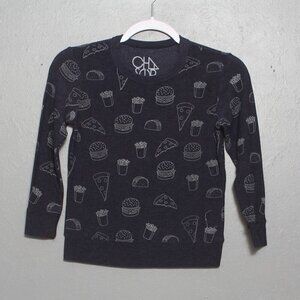 Chaser next navy pizza burger graphic long sleeve lightweight sweater